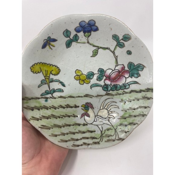 Antique Handmade Handpainted Earthenware China Rooster Set of Bowls Plates 7” - Picture 5 of 7